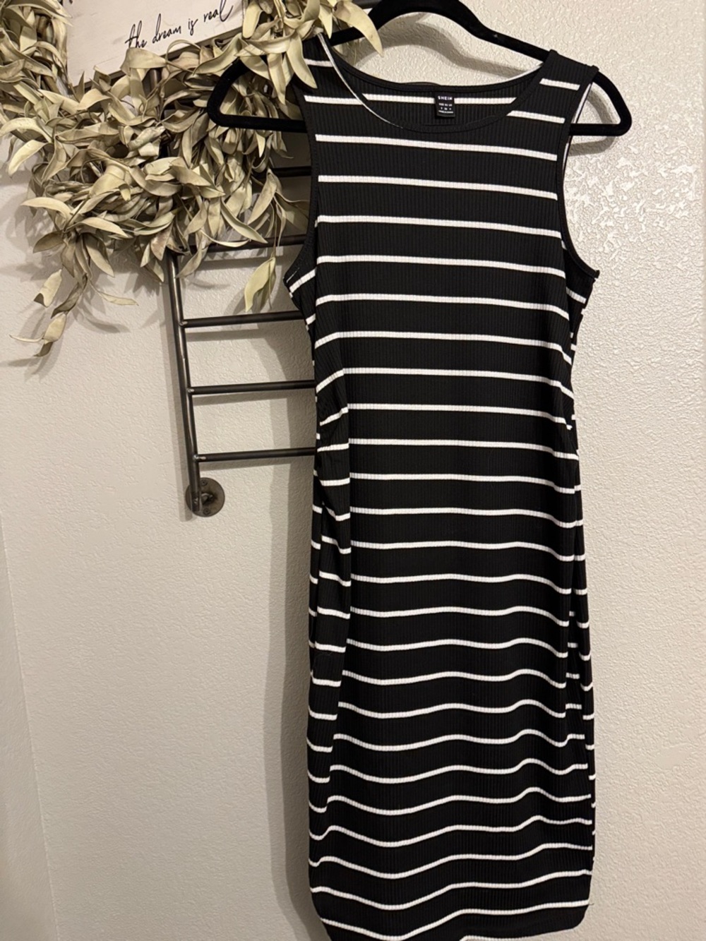 SHEIN Black and White Striped Sleeveless Midi Dress